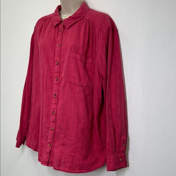 Anthropologie - Pilcro The Theresa Lace Up Button Down Pink Boho Blouse Size XL - Picture 5 of 10